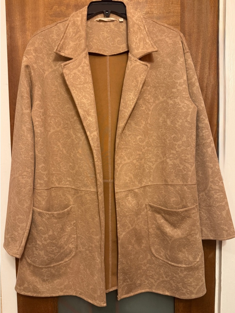 Soft Surroundings Malika Faux Driftwood Suede Paisley Open Front Duster Jacket
